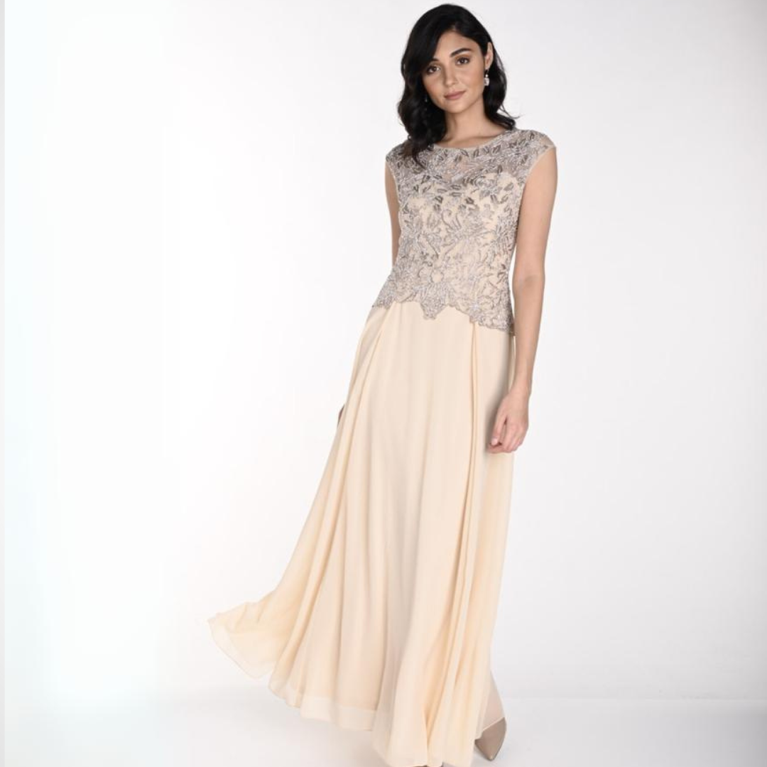 Frank Lyman Champagne Woven Gown Jaboli Boutique Frank Lyman Champagne Woven Gown Jaboli Boutique