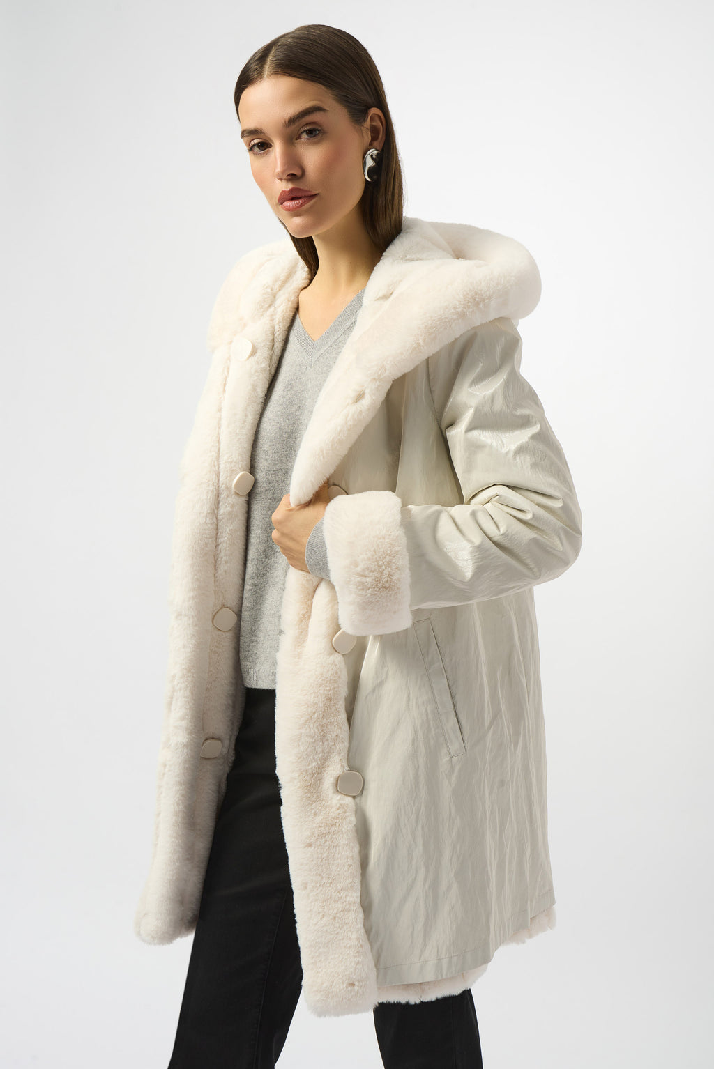 Joseph Ribkoff | Reversible Coat Faux Fur Coat