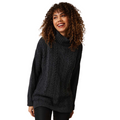 Jaboli Boutique - Fergus Ontario - Cotton Country - Emily- Black Tweed, Tunic Length, Oversized, Cowl Neck , Cable Knit Sweater, 100% recycled cotton, rib knit at hem, neckline and cuffs, size down , made in canada