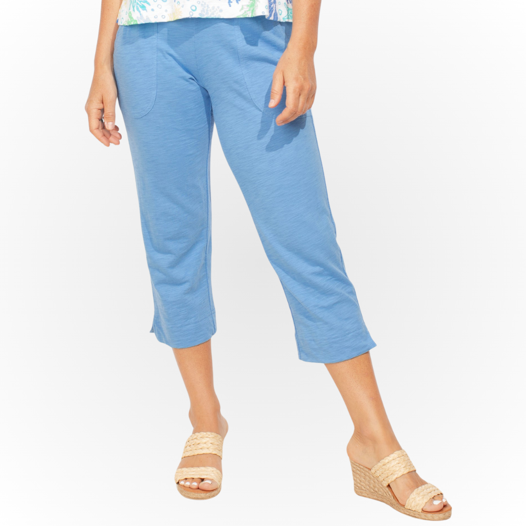Jaboli Boutique - Fergus Ontario - Escape - Capri 60005, Pull On, High Rise,   Available In Two Colours - Navy, Turquoise.  Relaxed Fit,  100% Cotton,  24" inseam,  comfy everyday capri.