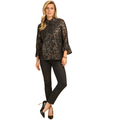 Jaboli Boutique - Fergus Ontario - Frank Lyman - Heart Motif Jeans. Stylish Black Denim Jeans Embellished with a striking copper and black rhinestone heart motif High-rise waist for a fashionable and flattering look Classic 5-pocket design for practicality Convenient fly front for easy wear Slim fit, offering comfort and contemporary style A wardrobe essential for on-trend fashion.