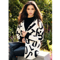 Jaboli Boutique - Fergus Ontario - Frank Lyman - Letters Coatigan. White/Black letters Zip-up front Hooded Pockets Thigh length Frank Lyman Zip-Up Hooded Cardigan (Style 243505U) Perfect mix of style and comfort Made of 95% polyester and 5% elastane