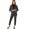 Jaboli Boutique - Fergus Ontario - Frank lyman - Reversible Jean. A customer favourite at Jaboli Boutique Reversible Brown Green Print to Solid Brown.  We loves these pants for travel as they are a perfect 2 in 1 pant. a trendy print or a classic chocolate brown  High Rise,  Slim Fit,  fly front,  faux front pockets but real back pockets.