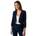 Jaboli Boutique - Fergus Ontario -Joseph Ribkoff - New Midnight (dark navy) Bolero. Open Front Bolero made from Signature Jersey, 3/4 Sleeve with Satin Button Detail, Fancy Event Jacket, Proudly Made In Canada!