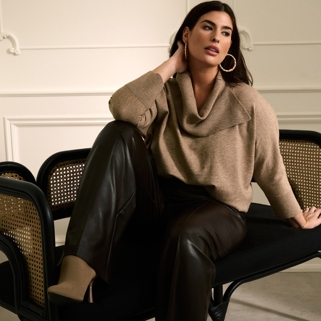 Jaboli Boutique - Fergus Ontario -Joseph Ribkoff - Split Collar Sweater. Cozy Knit Pullover Top  Colours - Vanilla, Latte  Cowl Neck with Offset Split  3/4 Sleeve  Hip Length  Pair With your favourite Jeans, Leather Pants, Or Trousers ..This Sweater is the perfect addition to your Fall/Winter Wardrobe