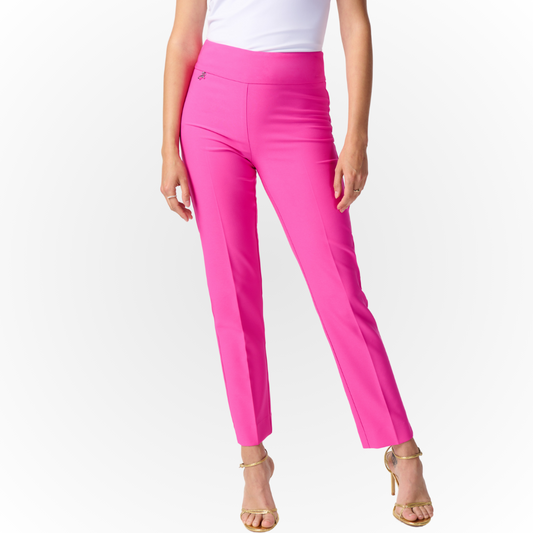 Jaboli Boutique - Fergus Ontario - Joseph Ribkoff - Ultra Pink - straight Leg Pant - 241231 -  Joseph Ribkoff Pull-On High-Rise pants in Ultra Pink Crafted with signature Ponti fabric for comfort and style Slim fit silhouette for a contemporary and flattering look Chic option for various occasions Pair with coordinating jacket or blouse for a polished ensemble Proudly crafted in Canada, showcasing quality craftsmanship, stretchy, no pockets
