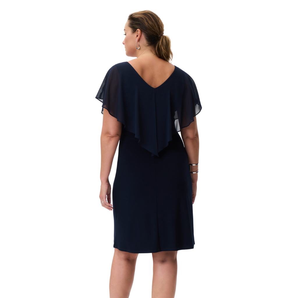 Jaboli Boutique - Joseph Ribkoff - Midnight Chiffon Dress. V Neck line front and back with Chiffon Collar Colour - Midnight Blue Fit and Flare Style