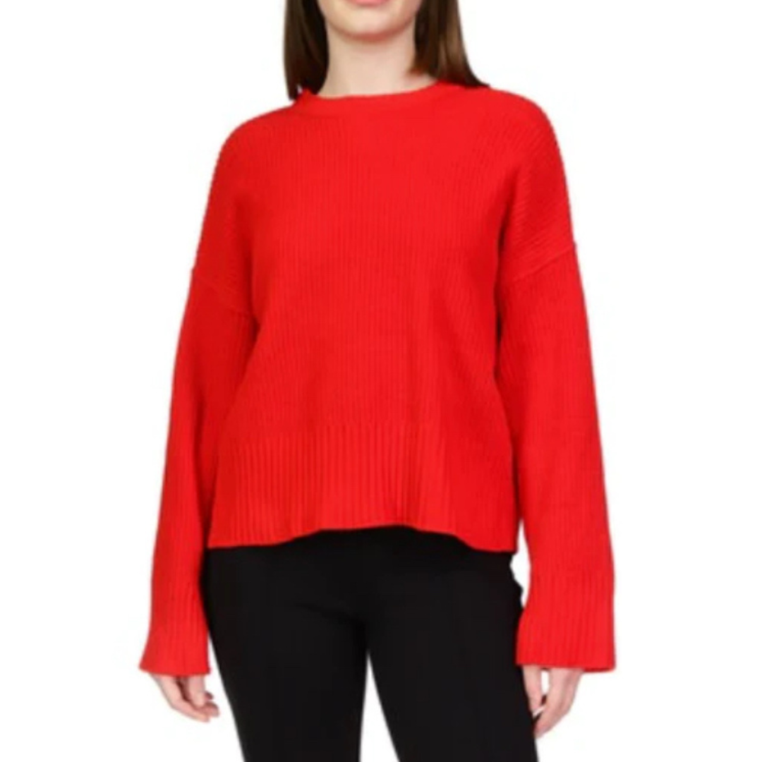 Jaboli Boutique - Fergus Ontario - Sanctuary -Chilly Out Sweater: Festive and cheerful addition to your wardrobe Cozy chenille sweater with a comfortable crew neck Vibrant lipstick color for a pop of warmth and vibrancy Long sleeves and waist-length design for a balanced blend of comfort and style Versatile option, perfect for pairing with your favorite Shirt Tail Blouse Ideal for creating a chic and fashionable look for any occasion Embrace the season in style with the Chilly Out Sweater.