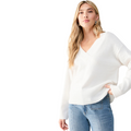 Jaboli Boutique - Fergus Ontario - Sanctuary  White Sand Colour, Sanctuary Fav sweater: Timeless and seasonless wardrobe staple Prioritizes style, comfort, and functionality Notably sustainable, in line with Sanctuary's commitment Versatile V-neck design with ribbing at neckline and hem Pullover style for effortless comfort and a relaxed fit
