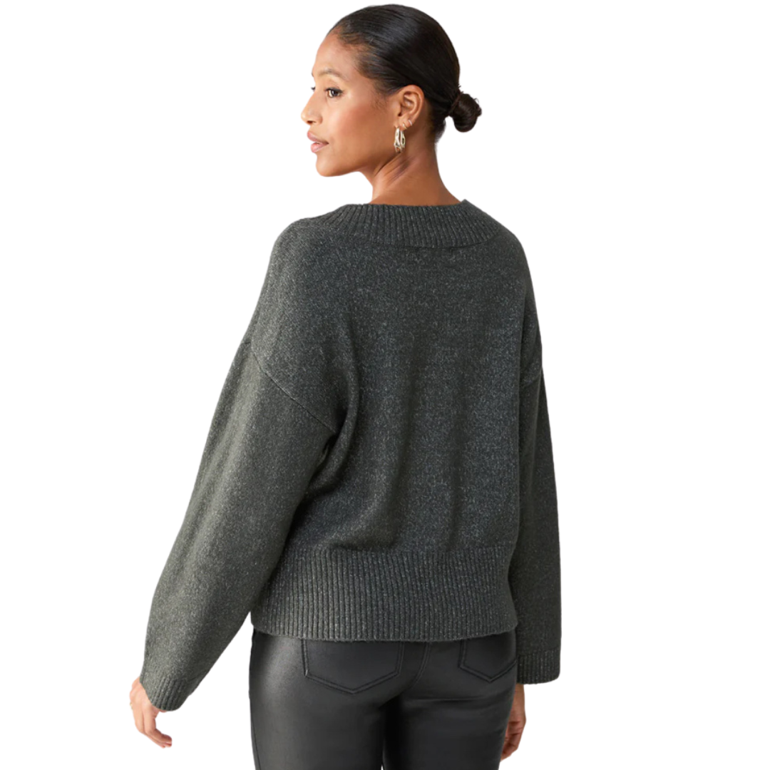 Jaboli Boutique - Fergus Ontario - Sanctuary Mineral(green/grey) Colour, Sanctuary Fav sweater: Timeless and seasonless wardrobe staple Prioritizes style, comfort, and functionality Notably sustainable, in line with Sanctuary's commitment Versatile V-neck design with ribbing at neckline and hem Pullover style for effortless comfort and a relaxed fit