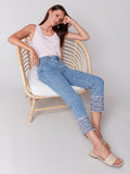 Jaboli Boutique-Fergus Ontario-Charlie B -Light Blue Denim –Embroidered Cuff Jeans. C5640_431A. 
Slim Fit – Flattering, form-hugging design that enhances your natural shape.
High-Rise Waist – Provides a comfortable and supportive fit.
Embroidered Hemline – Intricate woven 
 patterns add a  subtle unique and trendy touch.
Fly Front Closure – Traditional button and zip fastening for a secure fit.
5-Pocket Styling – Classic and functional for everyday wear.