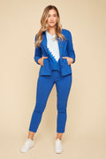 Jaboli Boutique-Fergus Ontario-Renuar Shirt Jacket- R3862-E730-Royalty (royal blue)
Renuar Shirt Jacket

Shirt Collar

Colours - White, Royal

Button Front

Hip Length 24 inches

breast pockets, front slit pockets 

the perfect for summer layering