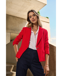 Joseph Ribkoff Red Blazer with classic tuxedo collar
Hip-length design with a single-button front
Textured fabric adds depth and sophistication
Vibrant red colour for a bold, polished look
Practical front pockets for convenience
Made in Canada with premium craftsmanship
Comfortable fit with long, straight sleeves
Ideal for business, formal events, and office wear