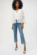 Jaboli Boutique- Fergus Ontario-

Joseph Ribkoff White Lace Coverup-252905

Button Front

Colour - Ivory

Hand Crochet Look

Waist Length