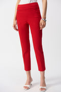 Jaboli Boutique- Fergus Ontario-Joseph Ribkoff - Pant 251256 Colour- Red. from the Spring 2025 collection, featuring a high-rise design, slim fit, options, and a cropped length. Made with comfortable stretch fabric, these versatile pants are proudly crafted in Canada, perfect for work, casual outings, or evening events with effortless style and sophistication