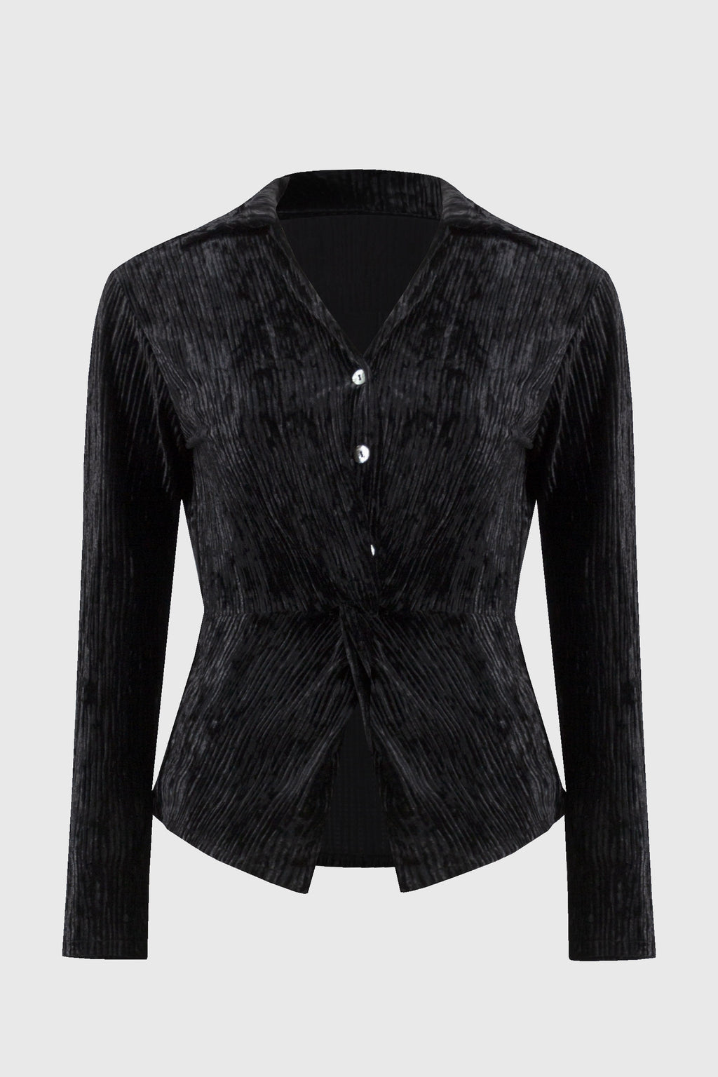 Jaboli Boutique- Fergus Ontario-Joseph Ribkoff Crushed Velvet Party Top
 Style # 244156
Flattering V-neckline
Black color
Long sleeves with faux button closure
Peplum front for a chic, waist-length look
Perfect for casual, semi-formal, or evening events
92% Polyester, 8% Spandex