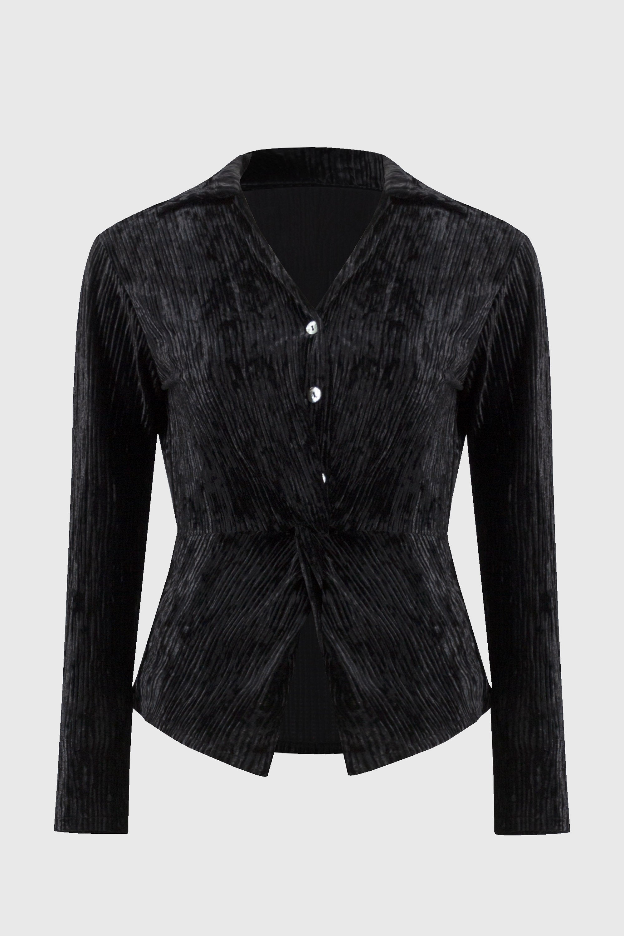 Jaboli Boutique- Fergus Ontario-Joseph Ribkoff Crushed Velvet Party Top
 Style # 244156
Flattering V-neckline
Black color
Long sleeves with faux button closure
Peplum front for a chic, waist-length look
Perfect for casual, semi-formal, or evening events
92% Polyester, 8% Spandex