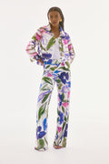 Jaboli Boutique - Fergus Ontario-Joseph Ribkoff single-breasted collared Jacket featuring a colourful floral-abstract print, three-quarter straight sleeves, and a waist-length design. Made from 100% polyester with a button closure, regular fit, and unlined finish. Perfect for casual and semi-formal occasions.
