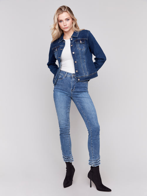 Jaboli Boutique - Fergus Ontario - Charlie B- Essential Denim Jacket
Indigo Denim Jacket – Dark Indigo Must-Have Layering Piece:

Timeless long-sleeved jean jacket for women
Classic Indigo denim for versatile styling
Perfect for layering – dress it up or down
Features a spread collar and button-front closure
Functional button-flap patch pockets
Made with stretchy denim for a comfortable fit
Essential for effortless style in any season