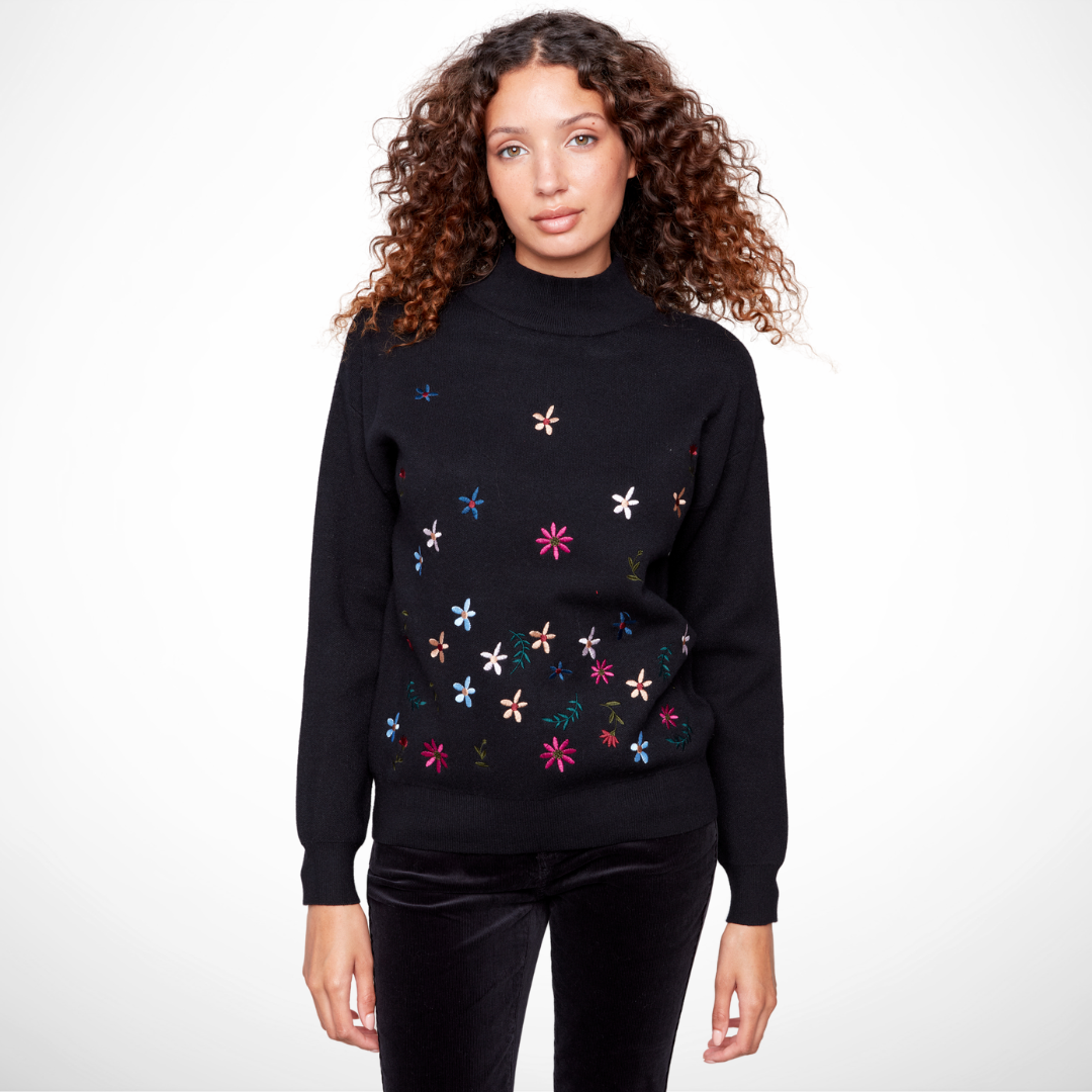 Jaboli_Boutique_-_Fergus_Ontario_-_Charlie_B_-_Floral_Embroidered_Sweater_-_C2660E-737B_-_Black
Cozy long-sleeve sweater
Elegant mock neck design
Black base with colorful floral embroidery
Luxurious fabric blend: 49% viscose, 28% polyester, 23% nylon
Perfect for elevating fall/winter wardrobe
Stylish and unique statement piece






