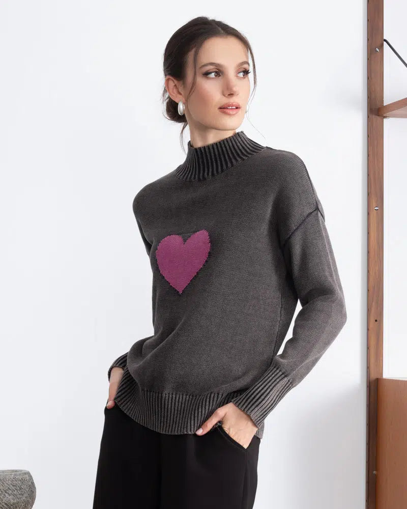 Jaboli Boutique| Fergus Ontario | Alison Sheri | Heart Mock Neck Pullover | A46251