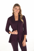 Jaboli Boutique| Fergus Ontario| Frank Lyman | Plum Knit Cardi|253249
Frank Lyman plum knit cardigan with 3/4 sleeves, open front, and argyle-textured ribbed knit in a flattering fit-and-flare silhouette