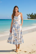 Jaboli Boutique| Fergus Ontario|Frank Lyman|Porcelain Blue Dress|261285
Woman wearing a floral dress on a white background. Maxi length, Sleevless, adjustable straps. Cotton Blend.
