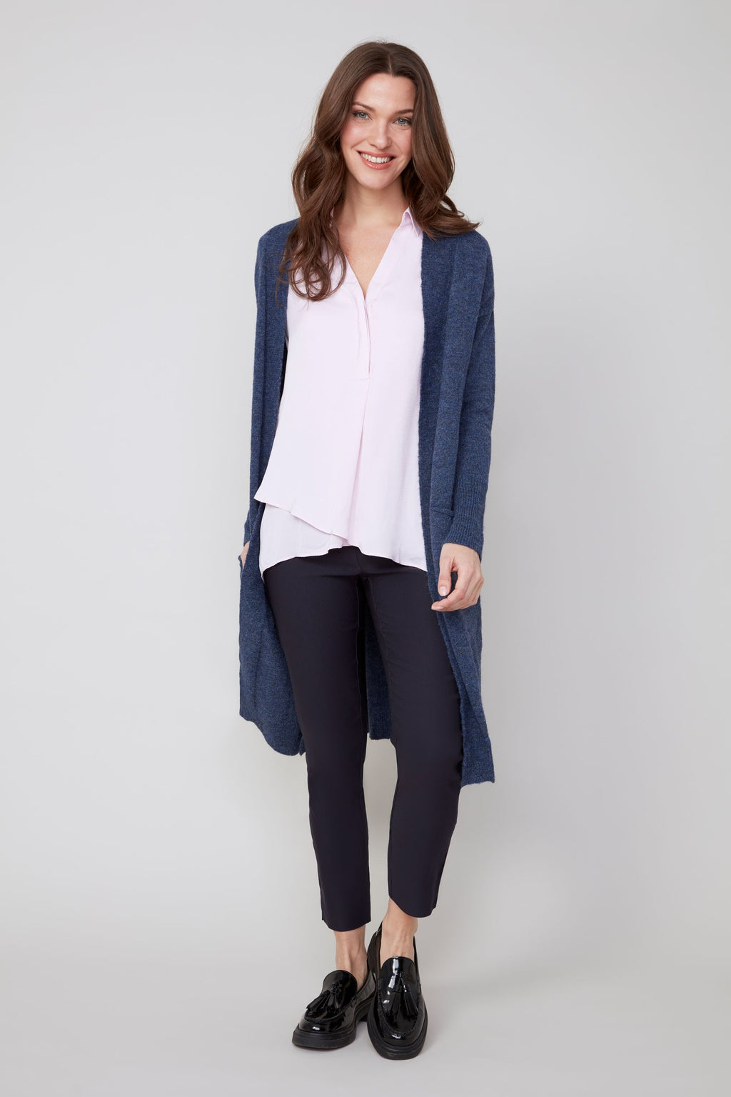 Jaboli Boutique|Fergus Ontario|Renuar | Cashmere Feel Open Front Cardigan|Heather Oxford Blue (dark denim blue)

Open Front

Colours - Black, Heather Oxford

38 Inches Long

Long Sleeves

Pockets
