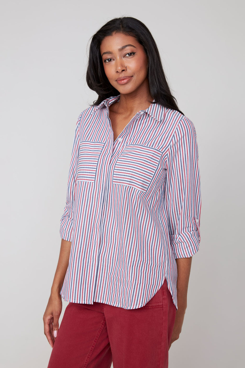 Jaboli Boutique | Fergus Ontario | Renuar | Classic Stripe Button Front Blouse

Cotton Button Front Blouse

Colour - Porto Stripe (Merlot)

Long Sleeves w Tab Up Feature

Sculpted Hemline

style with the renuar Porto Mock Neck Pullover