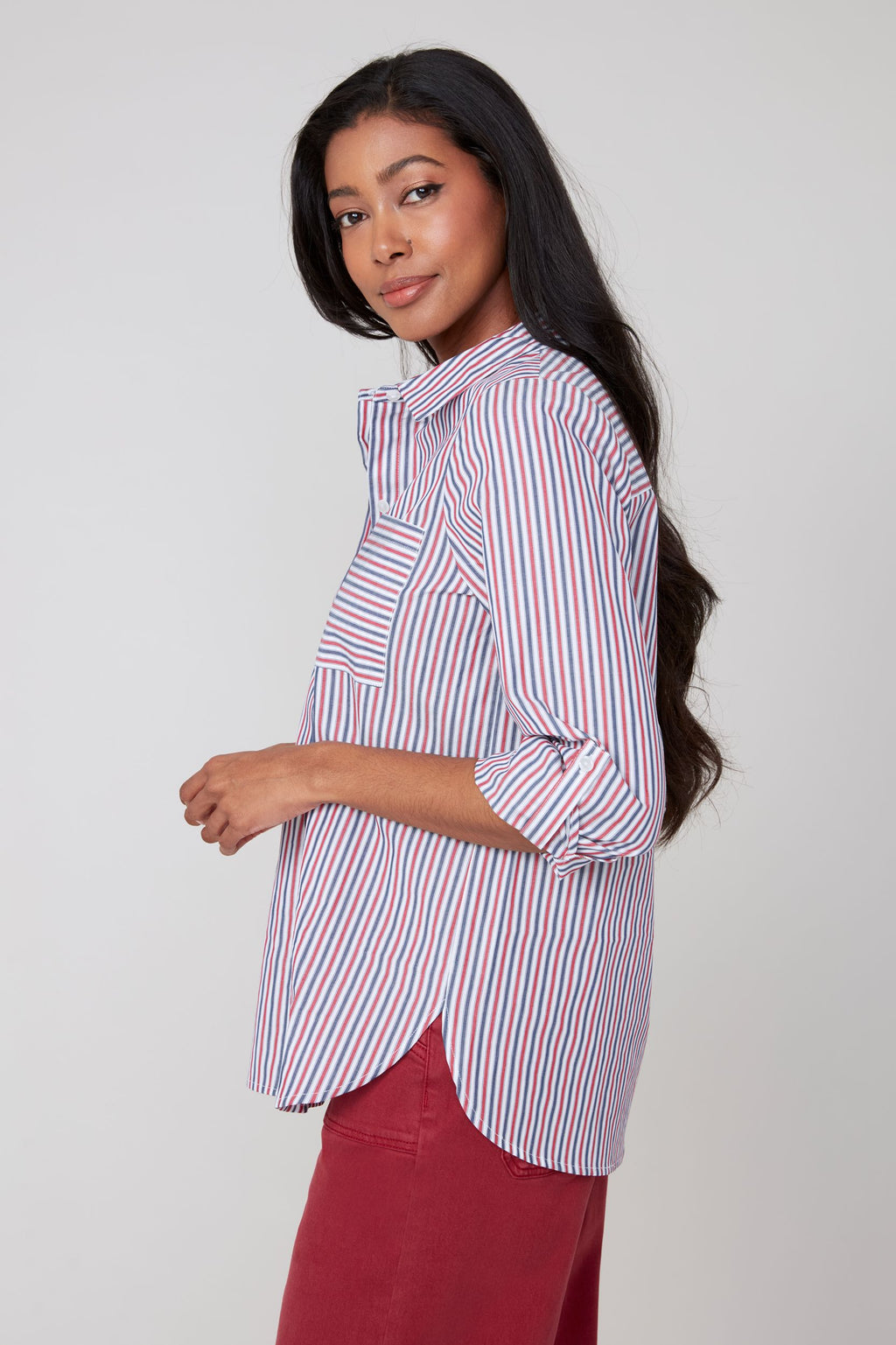 Jaboli Boutique | Fergus Ontario | Renuar | Classic Stripe Button Front Blouse

Cotton Button Front Blouse

Colour - Porto Stripe (Merlot)

Long Sleeves w Tab Up Feature

Sculpted Hemline

style with the renuar Porto Mock Neck Pullover