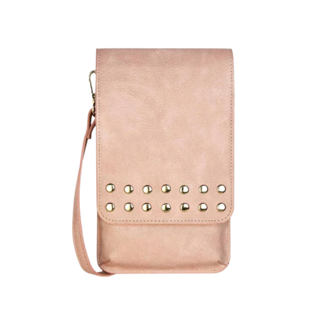Jaboli Boutique - Fergus Ontario - Espe - Britt Mini Bag - Pink. Sleek Styling   Metallic Stud Detail  Card Slots  Cell Phone Pocket  4 3/4 inches x 7 3/4 inches