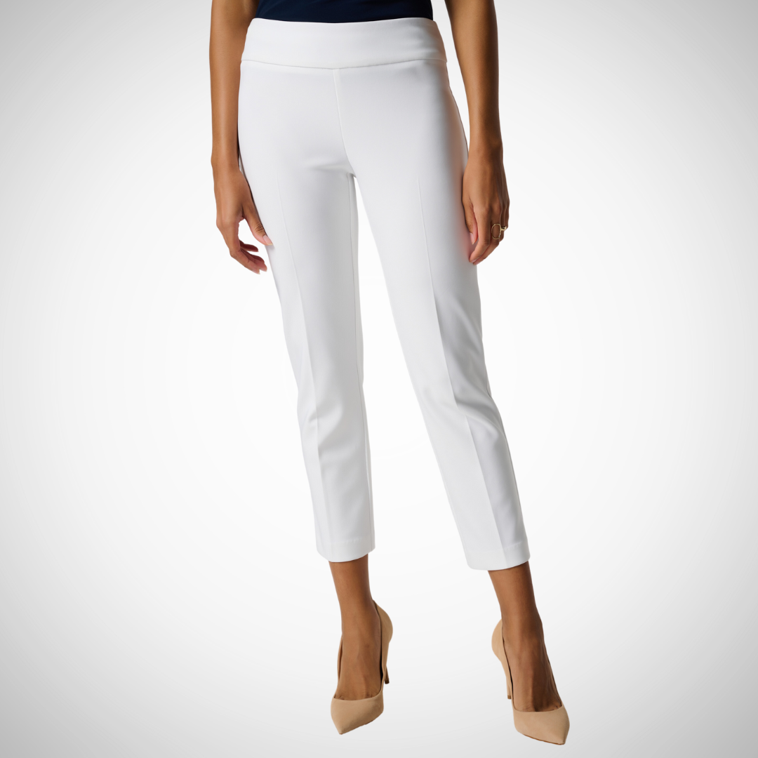 Jaboli Boutique - Fergus Ontario - Joseph Ribkoff - Cropped White Pants. Pull On  Colour - Bright White,  Straight Leg,  High Rise,  Cropped Length.
