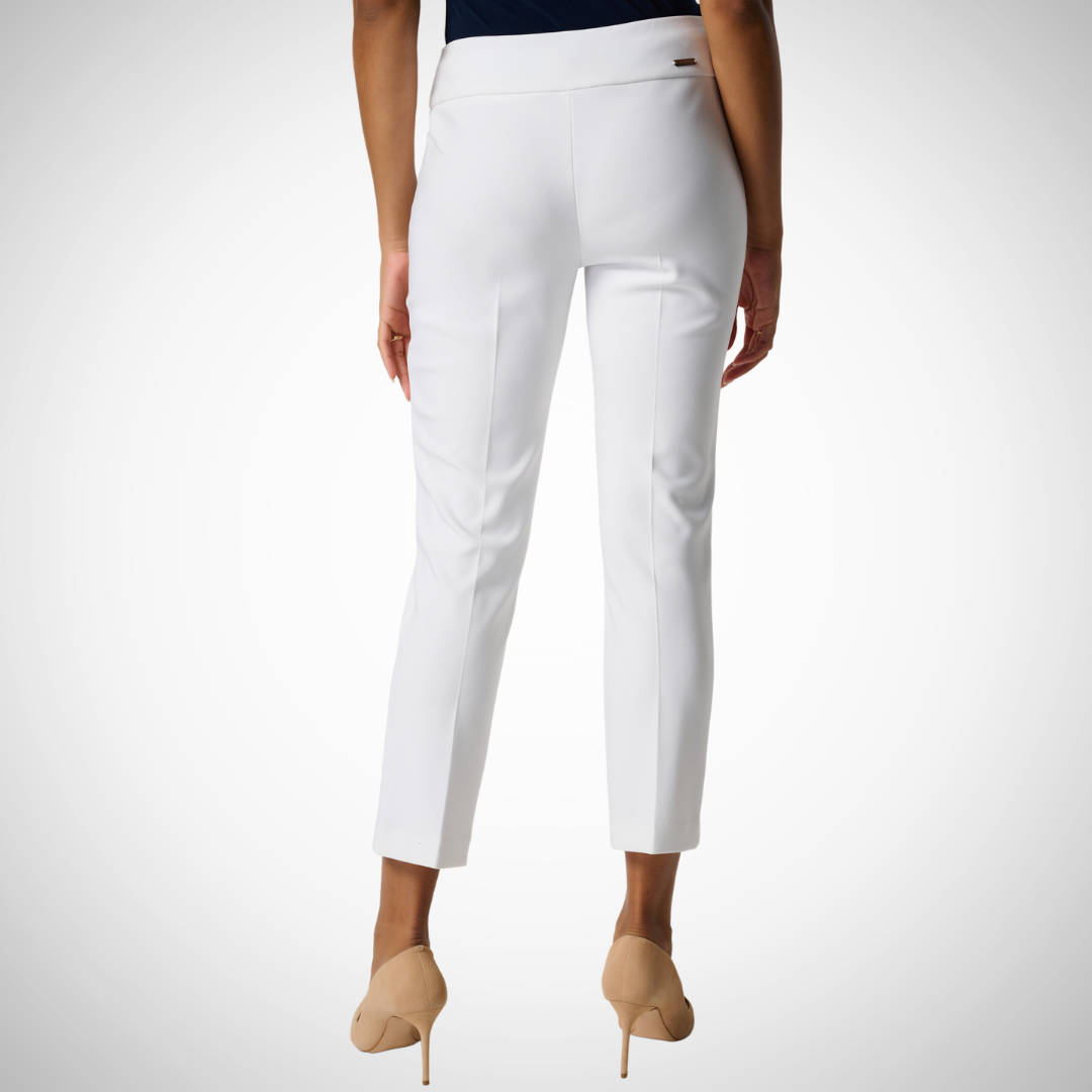 Jaboli Boutique - Fergus Ontario - Joseph Ribkoff - Cropped White Pants. Pull On Colour - Bright White, Straight Leg, High Rise, Cropped Length.