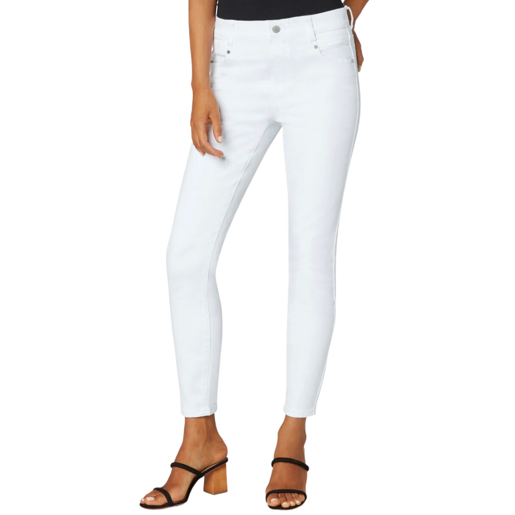 Jaboli - Fergus Ontario - liverpool -The Gia Glider is designed with convenient pockets and effortless style, providing a hassle-free experience. Its excellent stretch and recovery properties ensure maximum comfort throughout the day. This versatile piece can be dressed up or down, and its stunning white color makes it a standout choice. Additional details include a 28" inseam, mid-rise fit, 10" front rise, and a 9-1/2" leg opening.