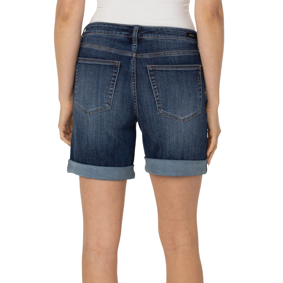 Jaboli Boutique - Fergus Ontario - Liverpool - Marley Girlfriend Cut Denim Short. The Marley Girlfriend Rolled Cuff Short, available in the beautiful Paso Robles color of Denim Blue, comes equipped with a Fly Front and Pockets - making it an ideal companion for all your summer escapades. The shorts have an unrolled length of 10 inches and a rolled length of 7 inches.