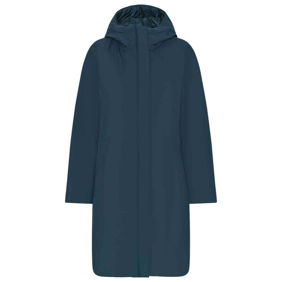 Jaboli Boutique - Normann- Teal Reversible Coat. Two In One Jacket!  Solid Teal  Reverses to Quilted Teal  All Weather Coat  Water Repellant  Eco Down Fill   2 Way Zipper with Magnetic Flap Wind Guard  Zip Pockets, two inner, two outer  Dress for Outdoor Success!  Scandinavian Technology Since 1969